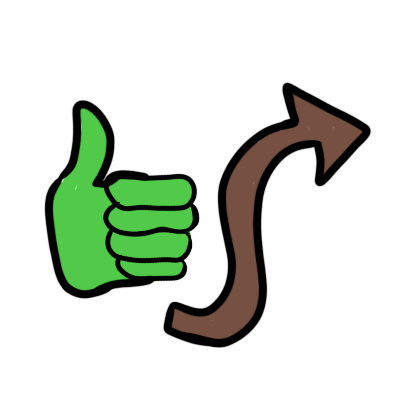 a green hand giving a thumbs-up, next to a brown wavy arrow.